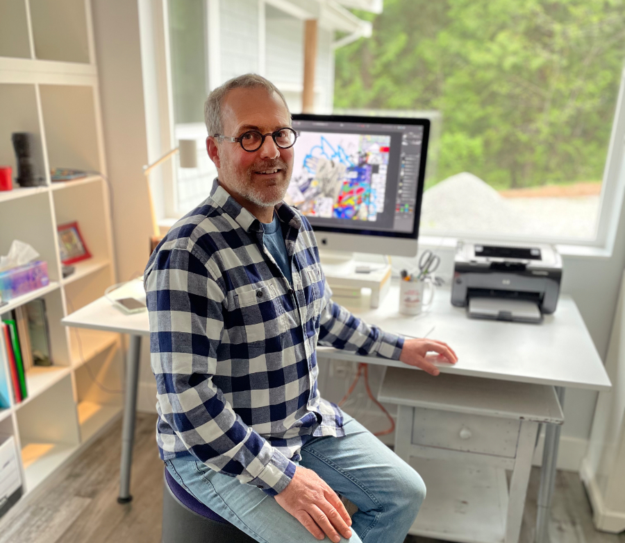 James at desk